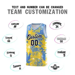 Gold Powder Blue Vice Burst Graffiti Stretch Basketball Jersey 4