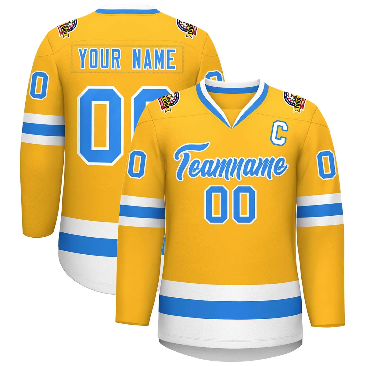 Gold Powder Blue-White Classic Hockey Jersey