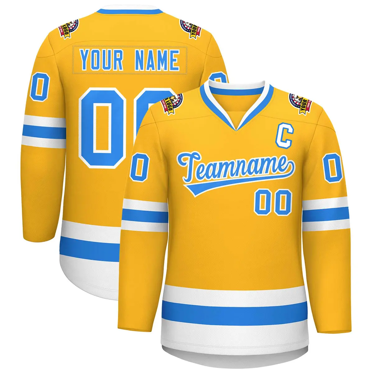 Gold Powder Blue-White Classic Hockey Jersey
