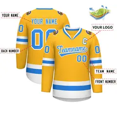 Gold Powder Blue-White Classic Hockey Jersey 2