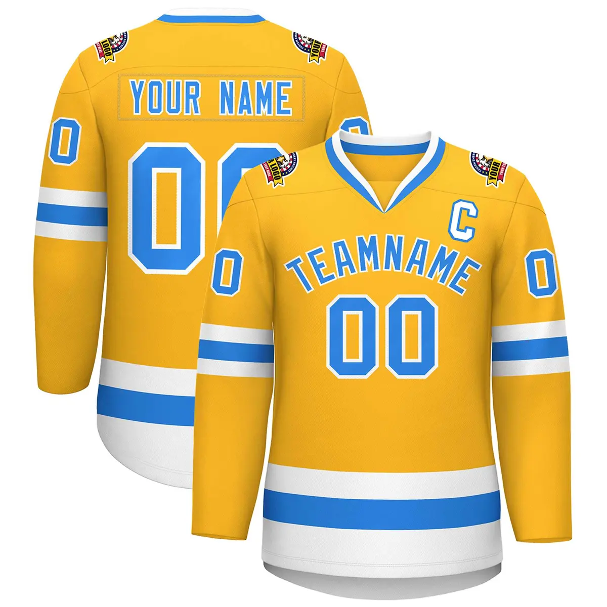 Gold Powder Blue-White Classic Hockey Jersey