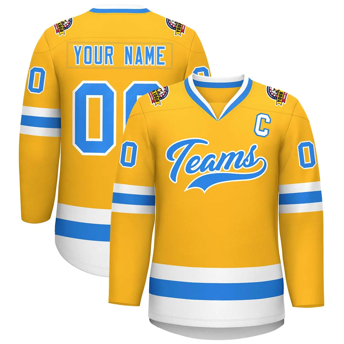 Gold Powder Blue-White Classic Hockey Jersey