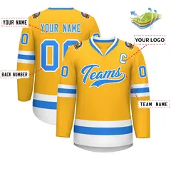 Gold Powder Blue-White Classic Hockey Jersey 2