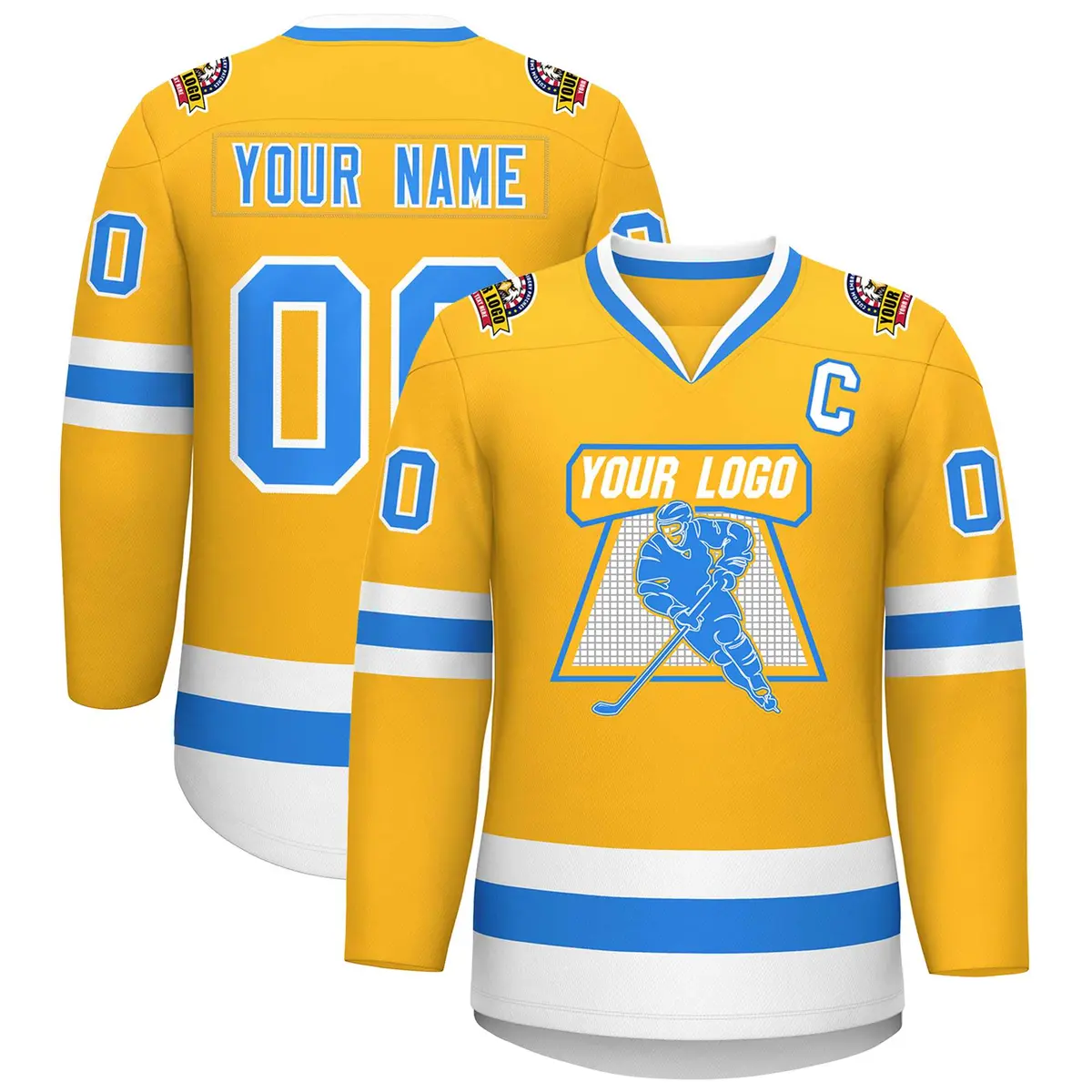 Gold Powder Blue-White Classic Hockey Jersey