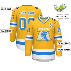 Gold Powder Blue-White Classic Hockey Jersey 2