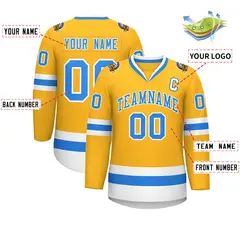 Gold Powder Blue-White Classic Hockey Jersey 2