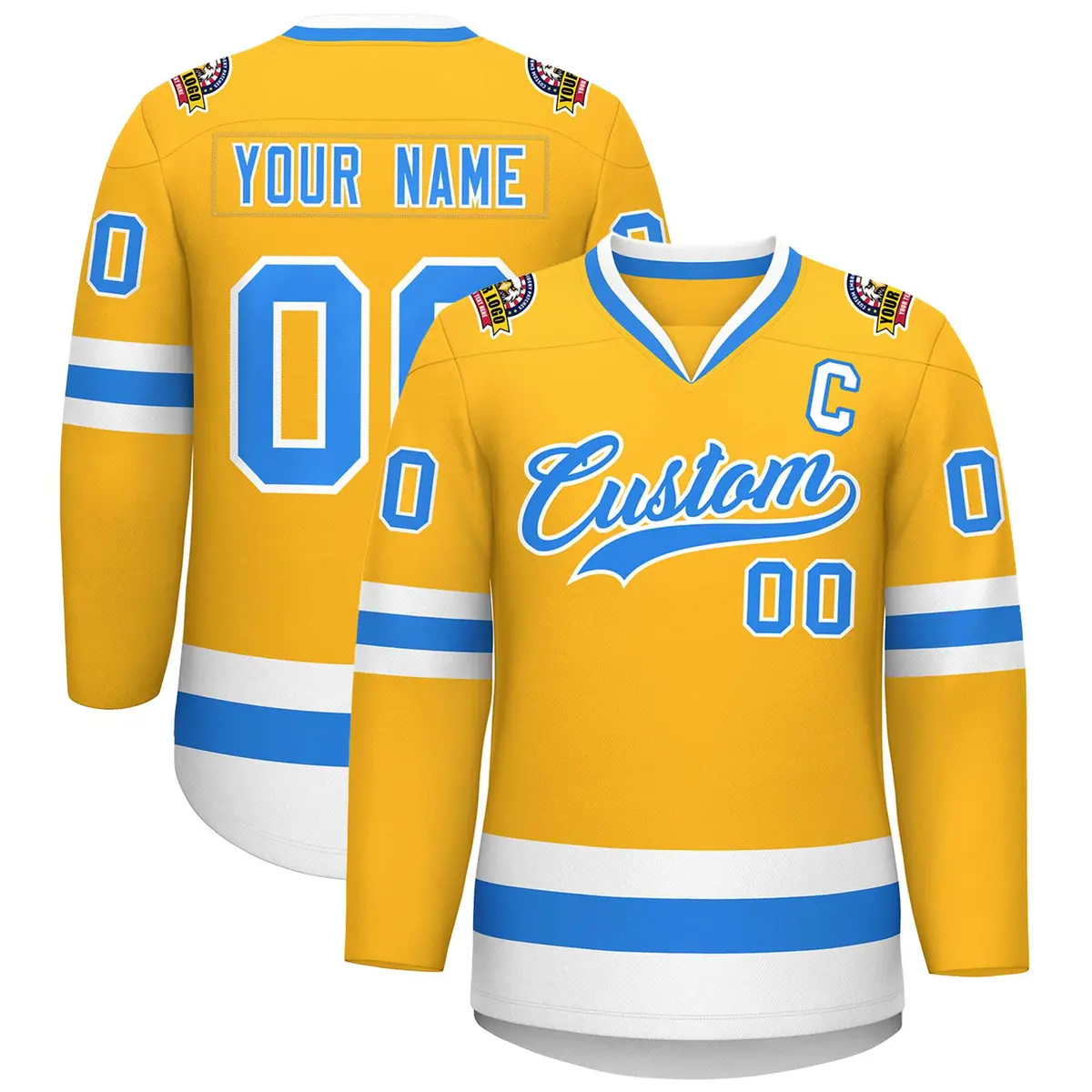 Gold Powder Blue-White Classic Hockey Jersey