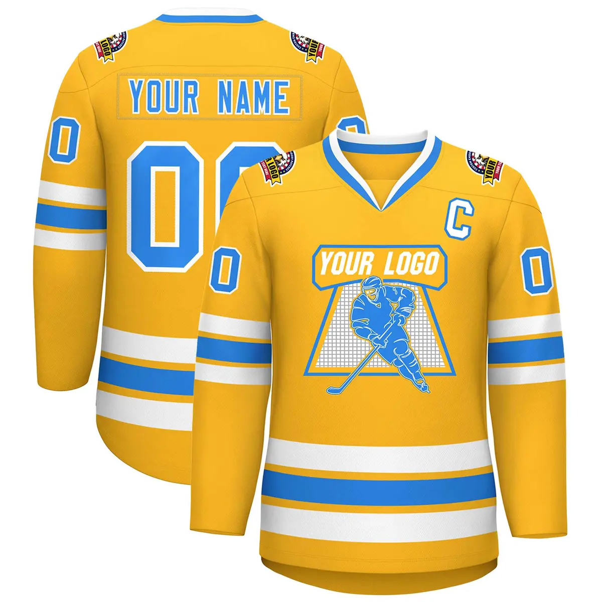 Gold Powder Blue-White Classic Hockey Jersey