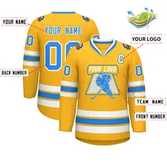 Gold Powder Blue-White Classic Hockey Jersey 2