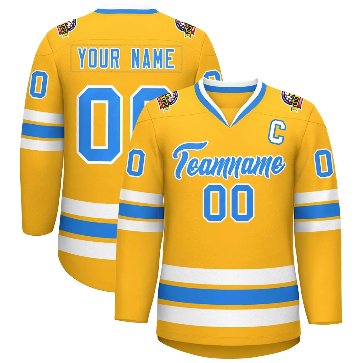 Gold Powder Blue-White Classic Hockey Jersey