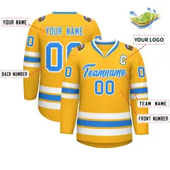 Gold Powder Blue-White Classic Hockey Jersey 2