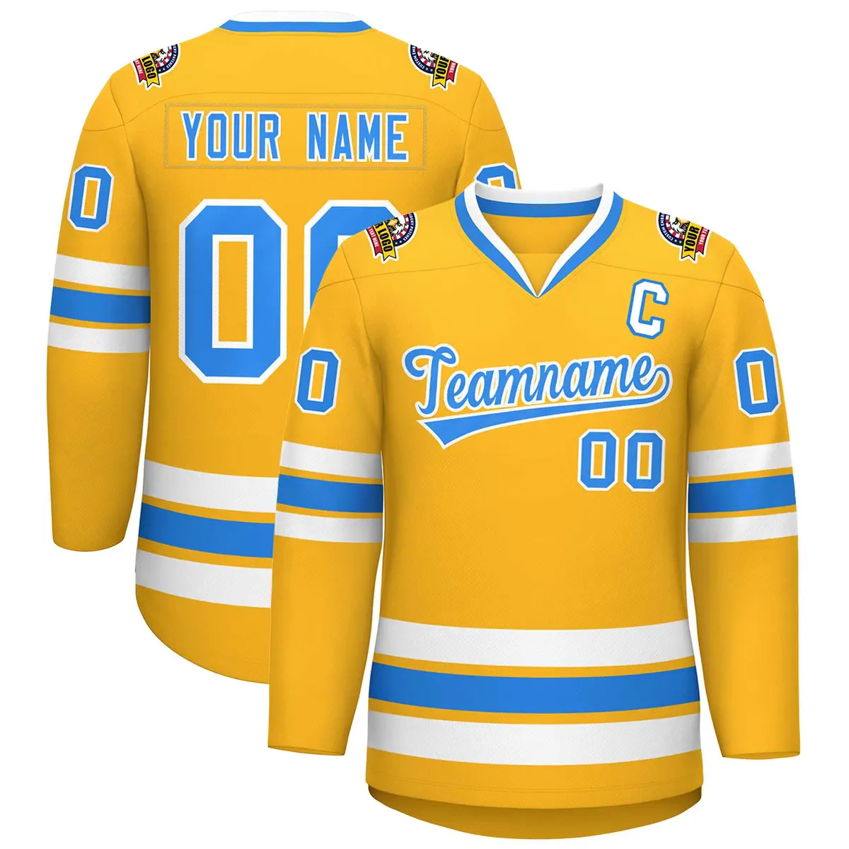 Gold Powder Blue-White Classic Hockey Jersey