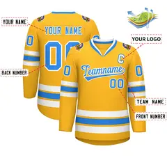 Gold Powder Blue-White Classic Hockey Jersey 2