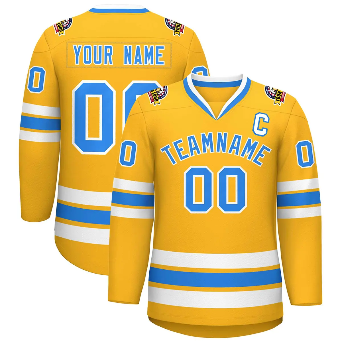 Gold Powder Blue-White Classic Hockey Jersey