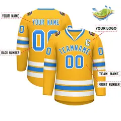 Gold Powder Blue-White Classic Hockey Jersey 2