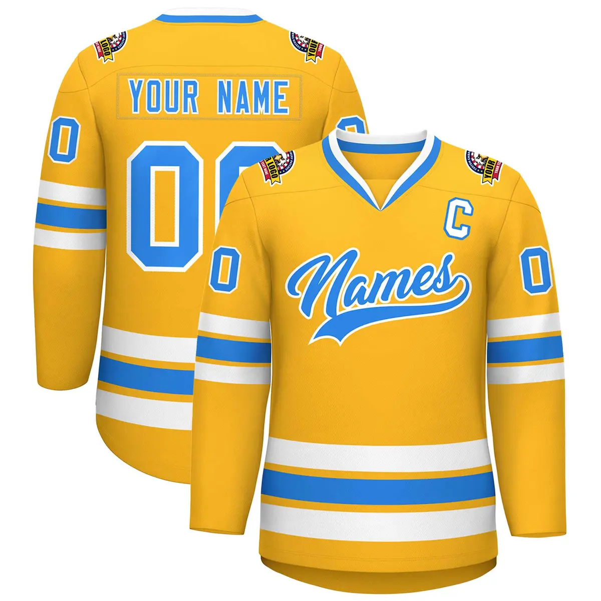 Gold Powder Blue-White Classic Hockey Jersey