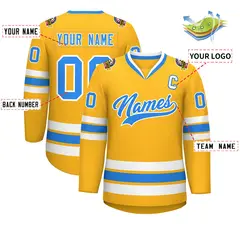 Gold Powder Blue-White Classic Hockey Jersey 2