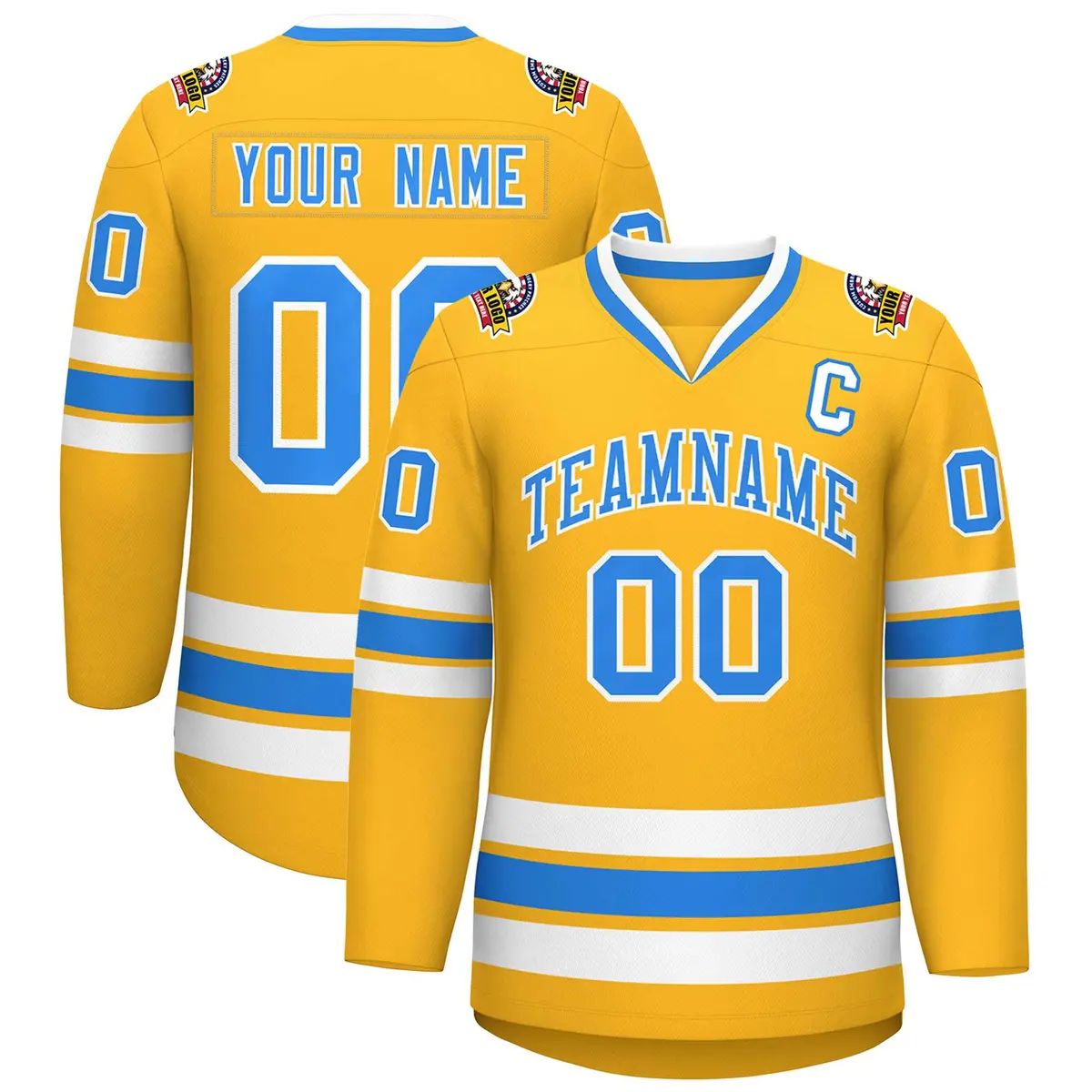 Gold Powder Blue-White Classic Hockey Jersey