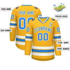 Gold Powder Blue-White Classic Hockey Jersey 2