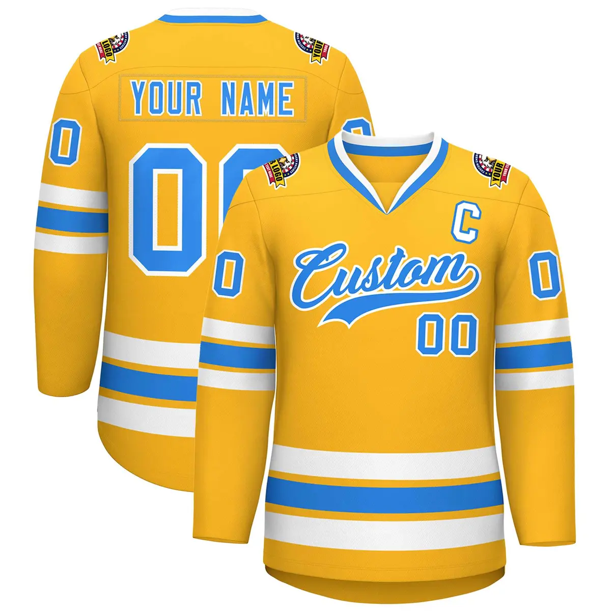Gold Powder Blue-White Classic Hockey Jersey