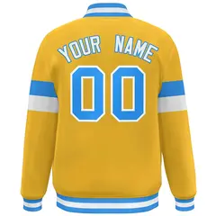 Gold Powder Blue-White Color Block Varsity Full-Snap Baseball Jacket 4
