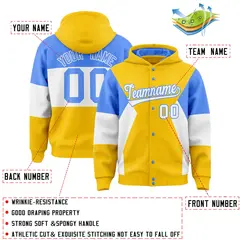 Gold Powder Blue-White Color Block Varsity Full-Snap Letterman Jacket Hoodie 4