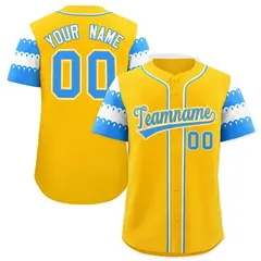 Gold Powder Blue White Flag Lace Sleeve Baseball Jersey