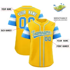 Gold Powder Blue White Flag Lace Sleeve Baseball Jersey 2
