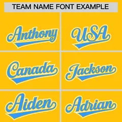 Gold Powder Blue White Flag Lace Sleeve Baseball Jersey 3