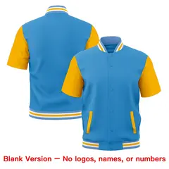 Gold Powder Blue White Full-Snap Short Sleeve Varsity Jacket 7