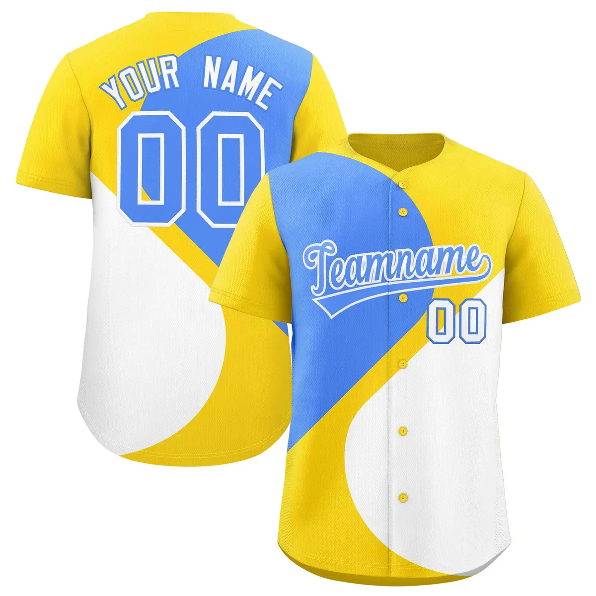 Gold Powder Blue-White Half Heart Color Block Baseball Jersey
