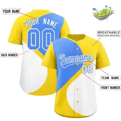 Gold Powder Blue-White Half Heart Color Block Baseball Jersey 2