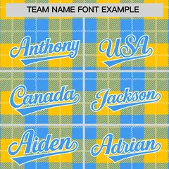 Gold Powder Blue-White Plaid Varsity Letterman Baseball Jacket 3