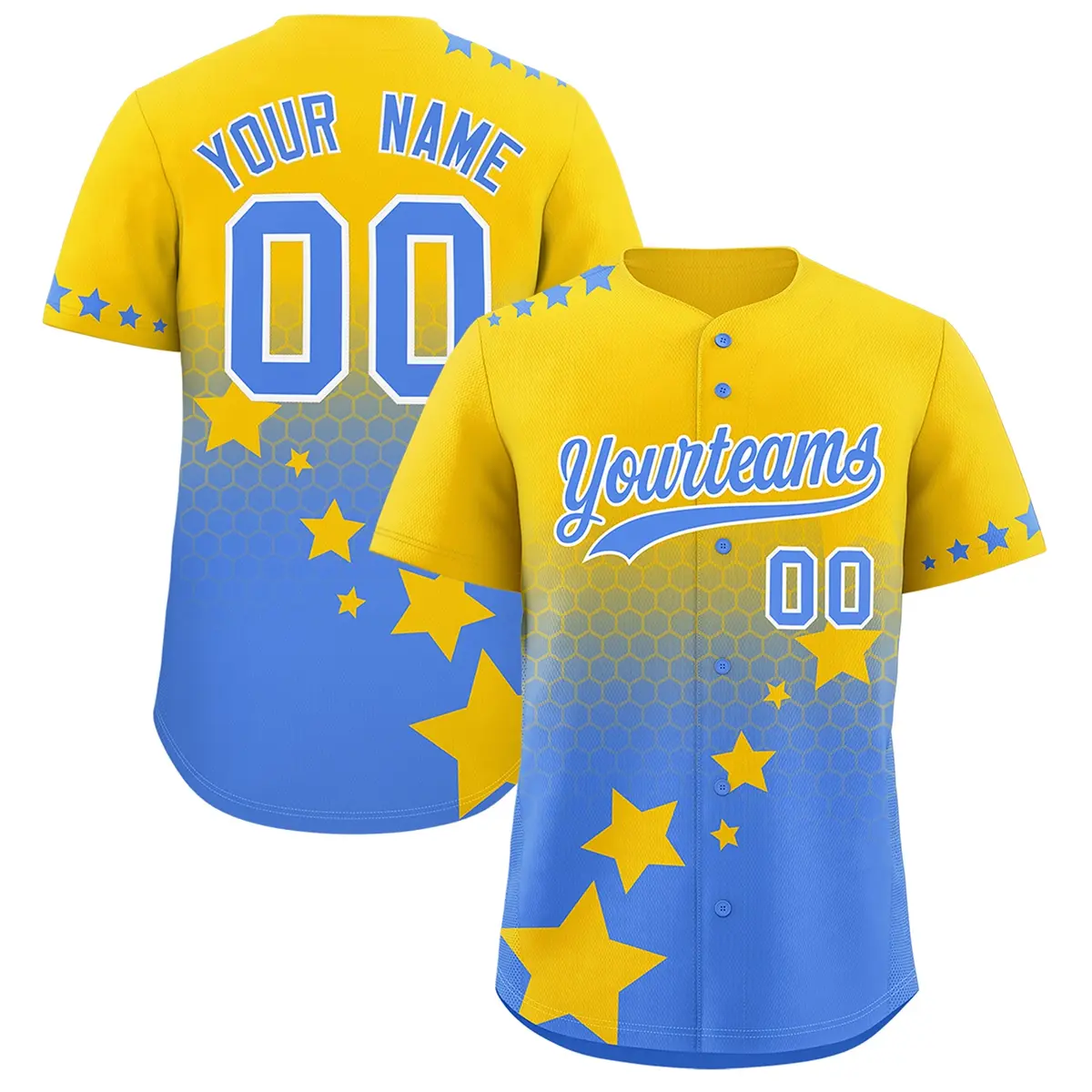 Gold Powder Blue White Rising Stars Gradient Baseball Jersey
