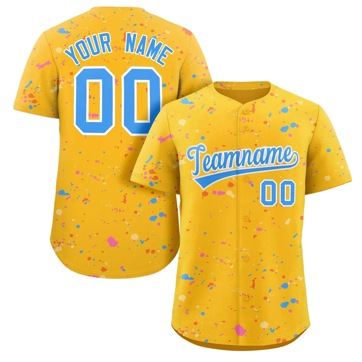Gold Powder Blue White Splash Graffiti Striped Baseball Jersey