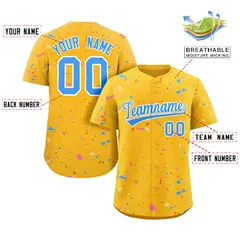 Gold Powder Blue White Splash Graffiti Striped Baseball Jersey 2