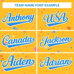 Gold Powder Blue White Splash Graffiti Striped Baseball Jersey 3
