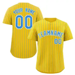 Gold Powder Blue-White Stripe Fashion Baseball Jersey