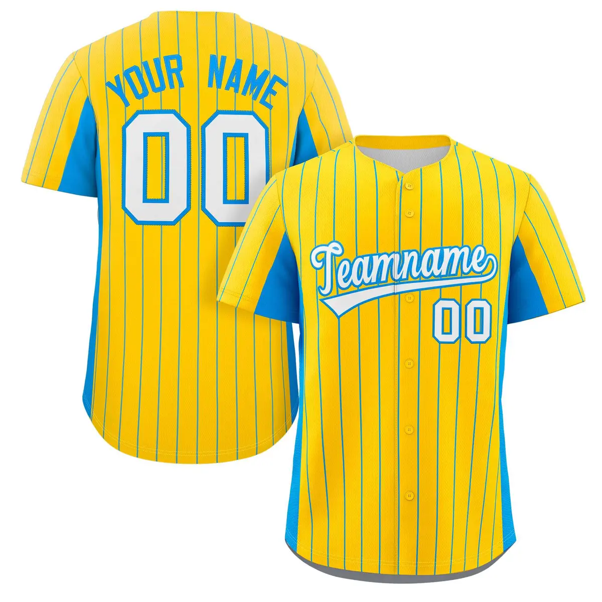 Gold Powder Blue-White Stripe Full Button Baseball Jersey