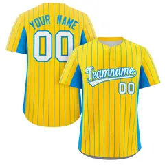 Gold Powder Blue-White Stripe Full Button Baseball Jersey 1
