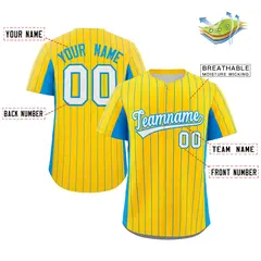 Gold Powder Blue-White Stripe Full Button Baseball Jersey 2