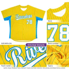 Gold Powder Blue-White Stripe Full Button Baseball Jersey 5