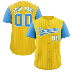 Gold Powder Blue-White Stripe Raglan Sleeves Baseball Jersey 1