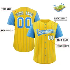 Gold Powder Blue-White Stripe Raglan Sleeves Baseball Jersey 2