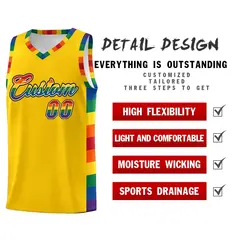 Gold Pride Month LGBT Rainbow Basketball Jersey 2