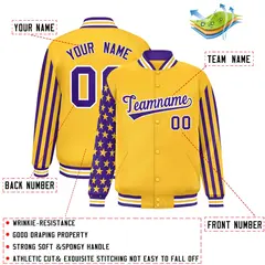 Gold Purple American Flag Full-Snap Raglan Letterman Jacket 2