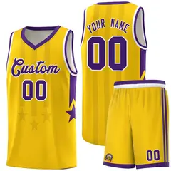 Gold Purple and White Gradient Star Graffiti Basketball Jersey