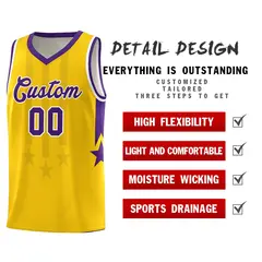 Gold Purple and White Gradient Star Graffiti Basketball Jersey 2