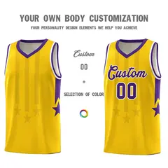 Gold Purple and White Gradient Star Graffiti Basketball Jersey 3