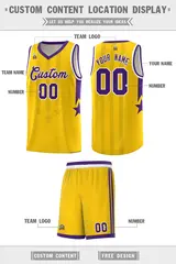 Gold Purple and White Gradient Star Graffiti Basketball Jersey 5